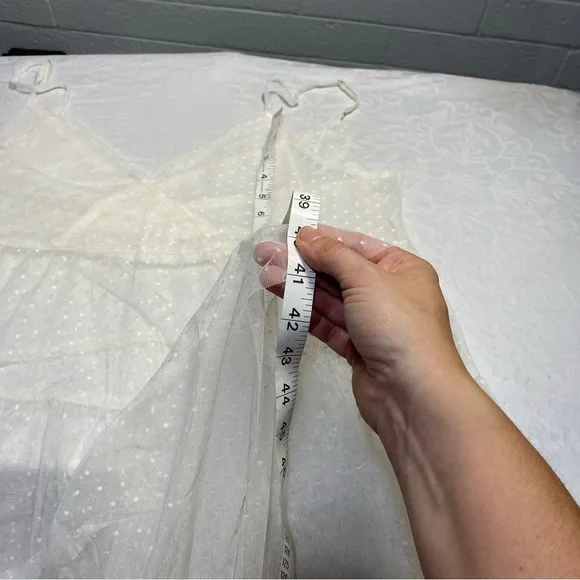 New Mesh Sheer Dress Wrap Front Spaghetti Strap Maxi Dress Tiered XL Polka Dot - Picture 6 of 7